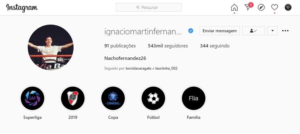 Especulado no Atlético o meia Nacho Fernández tira a foto de perfil com a camisa do River na rede social